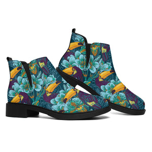 Vintage Toucan Pattern Print Flat Ankle Boots