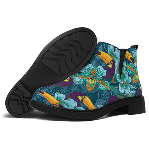 Vintage Toucan Pattern Print Flat Ankle Boots