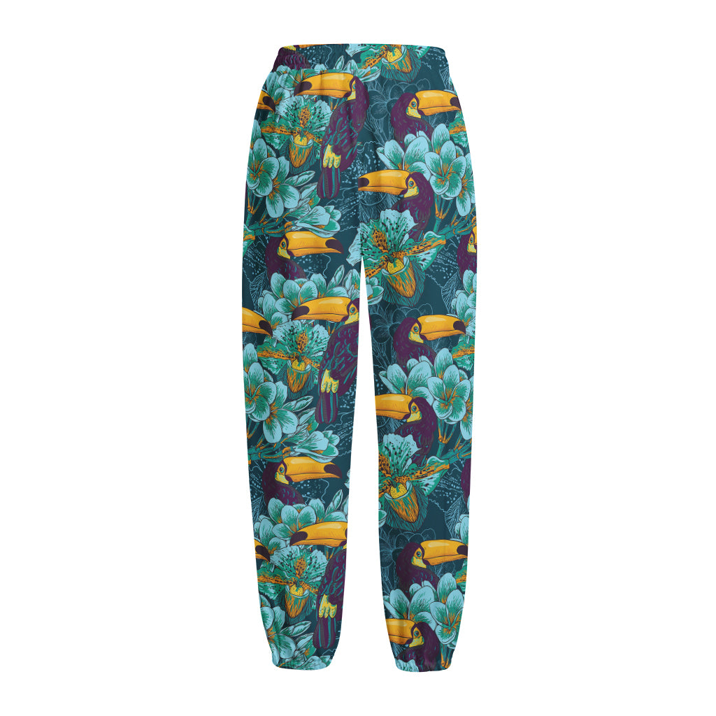 Vintage Toucan Pattern Print Fleece Lined Knit Pants