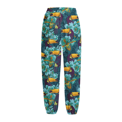 Vintage Toucan Pattern Print Fleece Lined Knit Pants