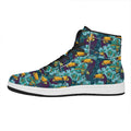 Vintage Toucan Pattern Print High Top Leather Sneakers