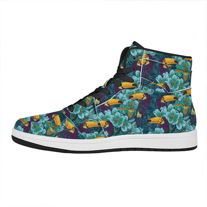 Vintage Toucan Pattern Print High Top Leather Sneakers