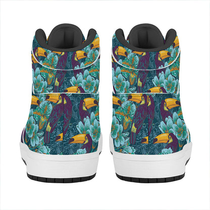Vintage Toucan Pattern Print High Top Leather Sneakers