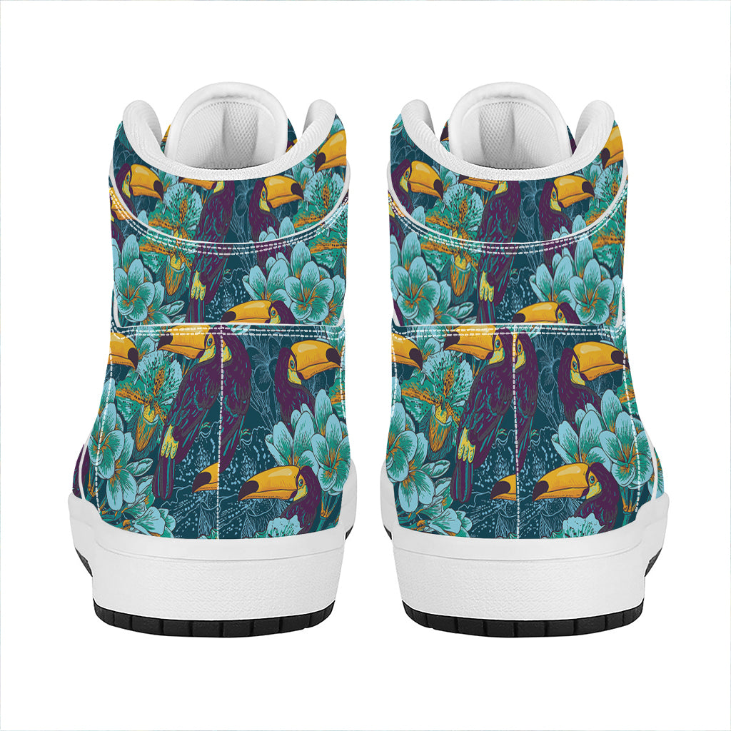 Vintage Toucan Pattern Print High Top Leather Sneakers