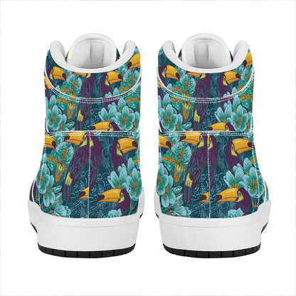 Vintage Toucan Pattern Print High Top Leather Sneakers