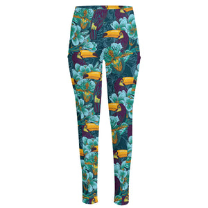 Vintage Toucan Pattern Print High-Waisted Pocket Leggings