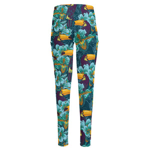 Vintage Toucan Pattern Print High-Waisted Pocket Leggings