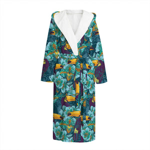 Vintage Toucan Pattern Print Hooded Bathrobe