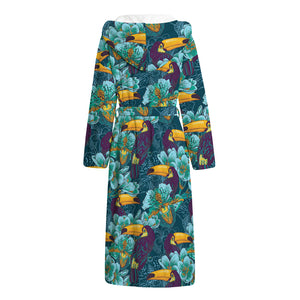 Vintage Toucan Pattern Print Hooded Bathrobe