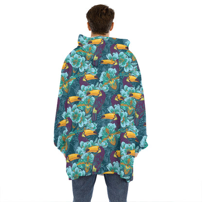 Vintage Toucan Pattern Print Hoodie Blanket