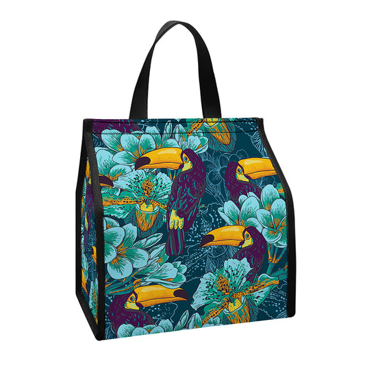 Vintage Toucan Pattern Print Insulated Lunch Tote