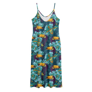 Vintage Toucan Pattern Print Jersey Midi Cami Dress