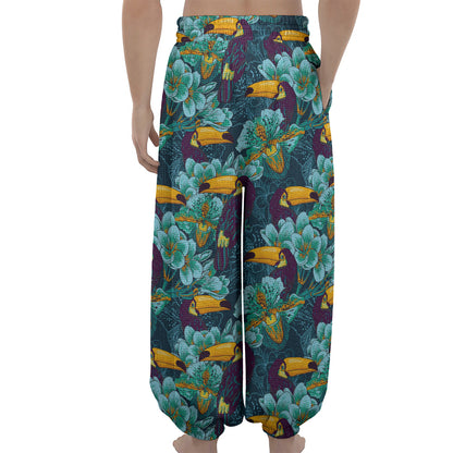 Vintage Toucan Pattern Print Lantern Pants
