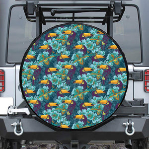 Vintage Toucan Pattern Print Leather Spare Tire Cover