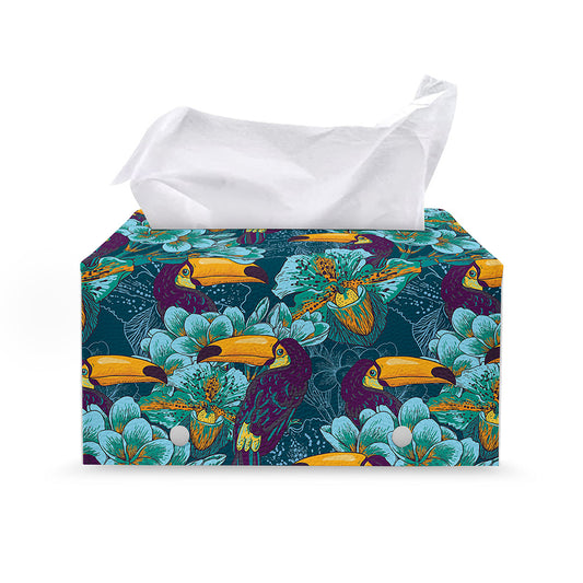 Vintage Toucan Pattern Print Leather Tissue Box Cover