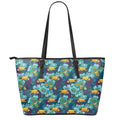 Vintage Toucan Pattern Print Leather Tote Bag With Zipper