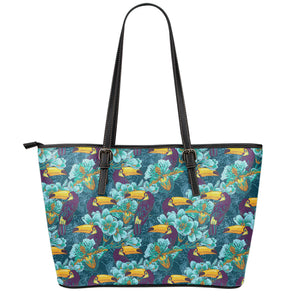 Vintage Toucan Pattern Print Leather Tote Bag