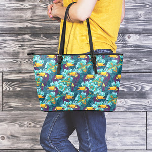 Vintage Toucan Pattern Print Leather Tote Bag