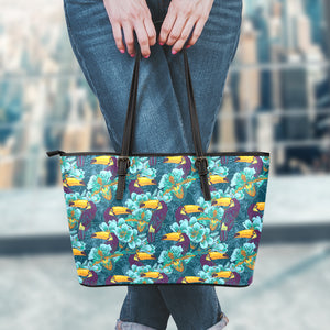 Vintage Toucan Pattern Print Leather Tote Bag