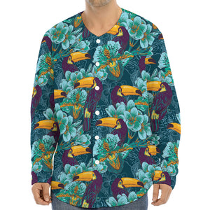 Vintage Toucan Pattern Print Long Sleeve Baseball Jersey