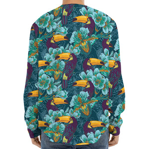 Vintage Toucan Pattern Print Long Sleeve Baseball Jersey