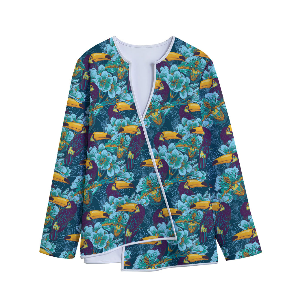 Vintage Toucan Pattern Print Long Sleeve Short Coat