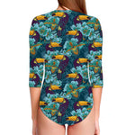 Vintage Toucan Pattern Print Long Sleeve Swimsuit