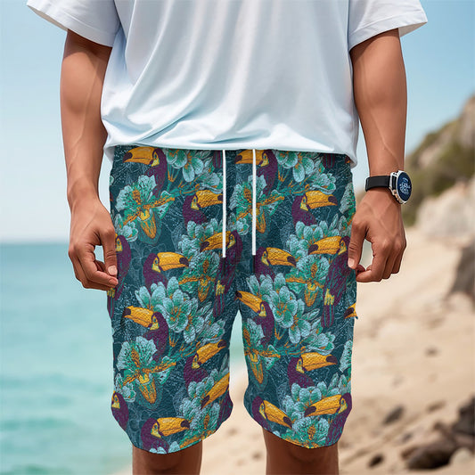Vintage Toucan Pattern Print Men's Cargo Shorts