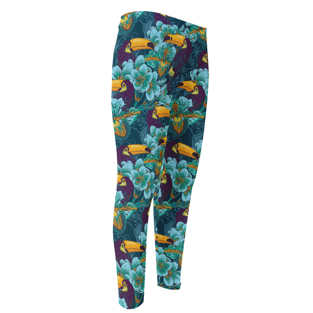 Vintage Toucan Pattern Print Men's Compression Pants