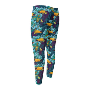 Vintage Toucan Pattern Print Men's Compression Pants