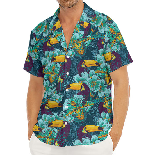 Vintage Toucan Pattern Print Men's Deep V-Neck Shirt