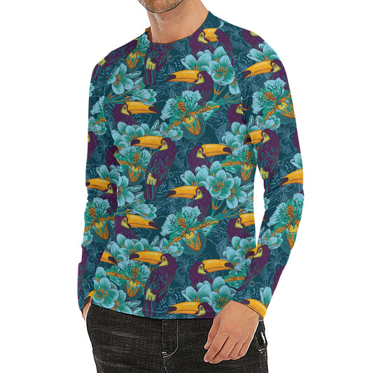 Vintage Toucan Pattern Print Men's Long Sleeve Rash Guard