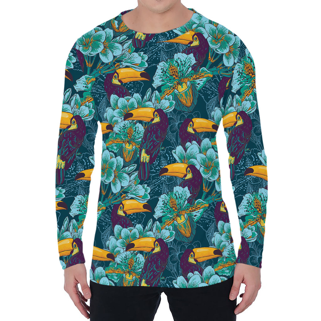 Vintage Toucan Pattern Print Men's Long Sleeve T-Shirt