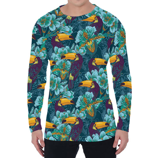 Vintage Toucan Pattern Print Men's Long Sleeve T-Shirt