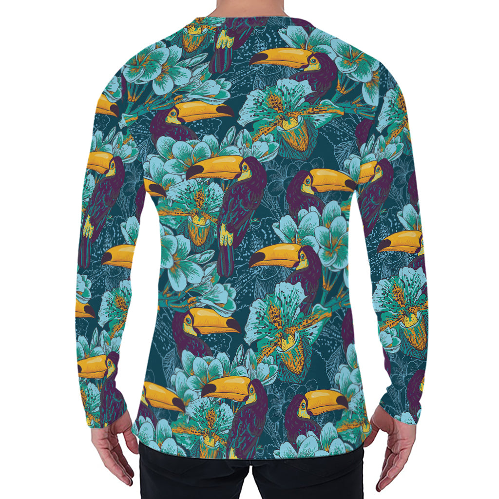 Vintage Toucan Pattern Print Men's Long Sleeve T-Shirt