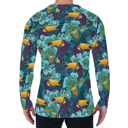 Vintage Toucan Pattern Print Men's Long Sleeve T-Shirt