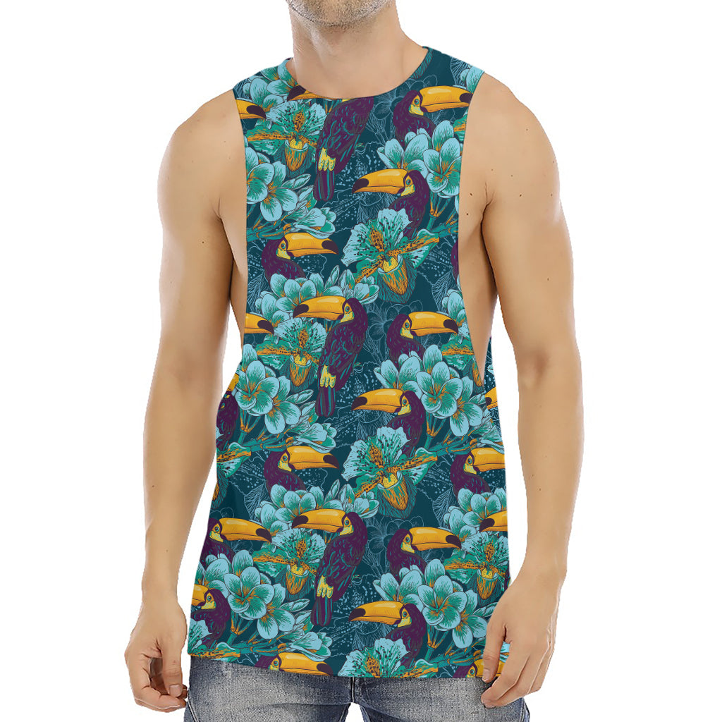 Vintage Toucan Pattern Print Men's Muscle Tank Top
