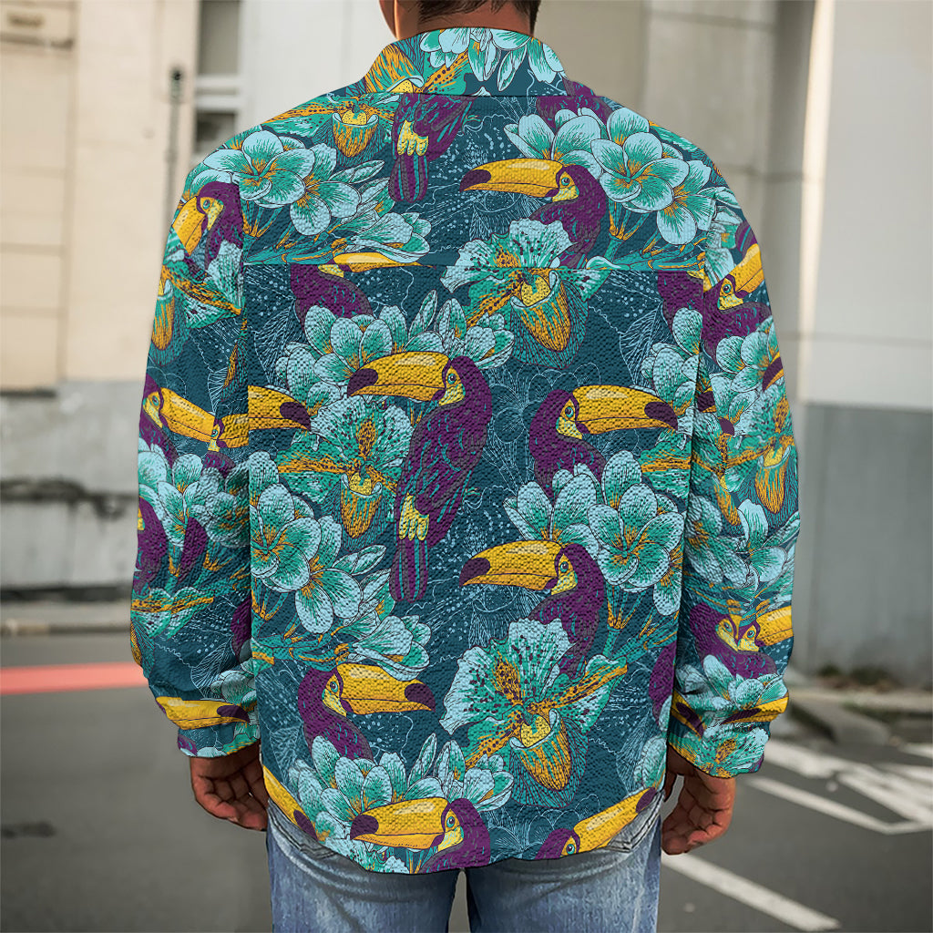 Vintage Toucan Pattern Print Men's Shirt Jacket