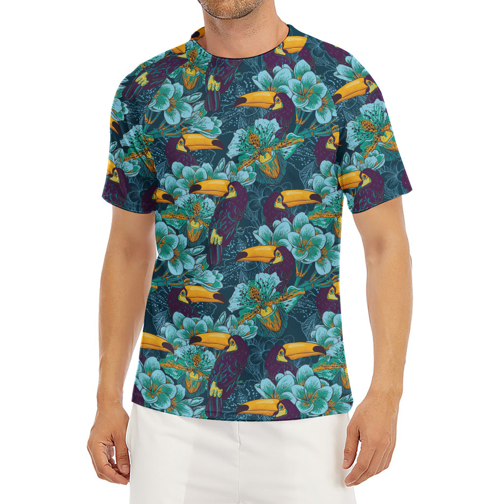 Vintage Toucan Pattern Print Men's Short Sleeve Rash Guard