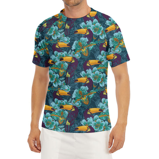 Vintage Toucan Pattern Print Men's Short Sleeve Rash Guard