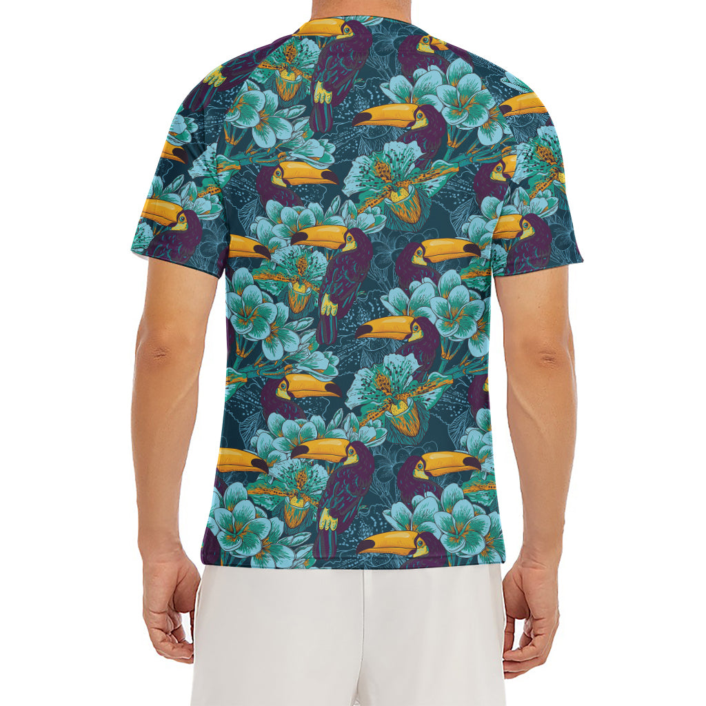 Vintage Toucan Pattern Print Men's Short Sleeve Rash Guard