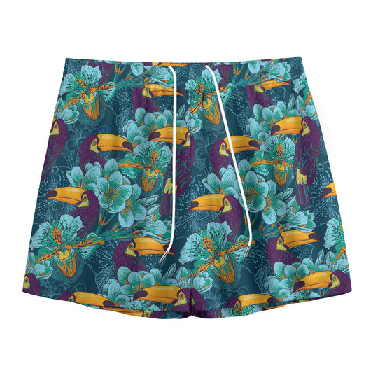 Vintage Toucan Pattern Print Mesh Shorts