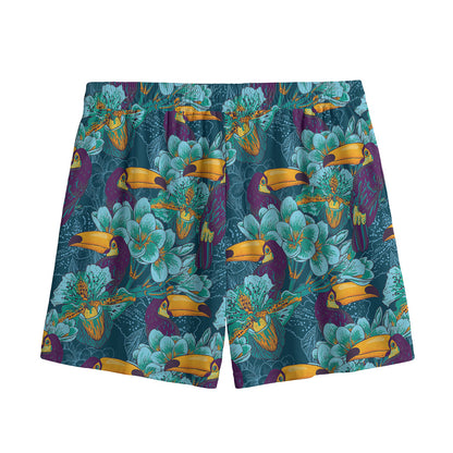 Vintage Toucan Pattern Print Mesh Shorts