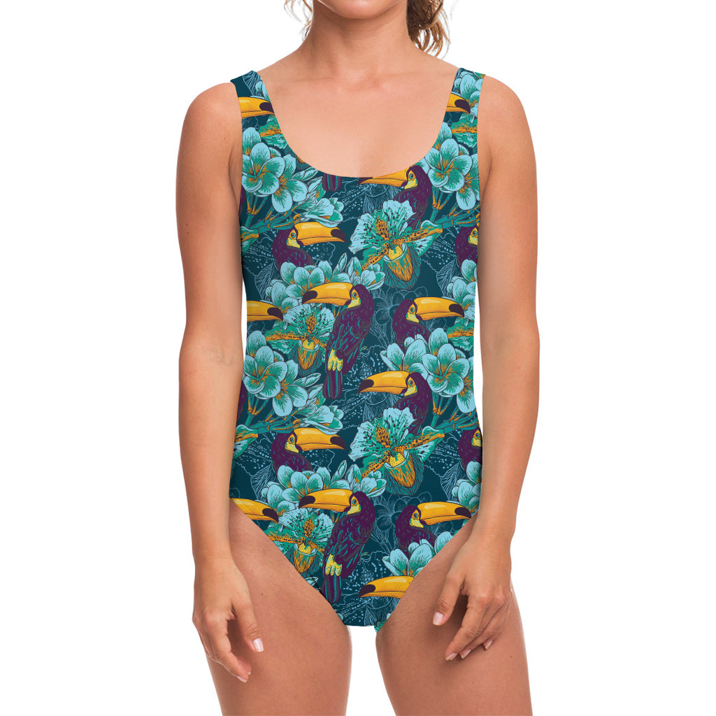 Vintage Toucan Pattern Print One Piece Swimsuit