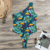 Vintage Toucan Pattern Print One Shoulder Bodysuit