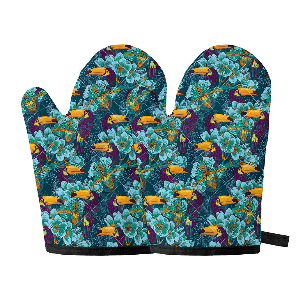 Vintage Toucan Pattern Print Oven Mitts