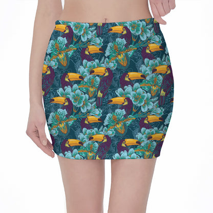 Vintage Toucan Pattern Print Pencil Mini Skirt