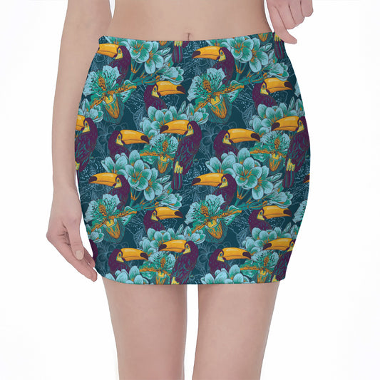 Vintage Toucan Pattern Print Pencil Mini Skirt
