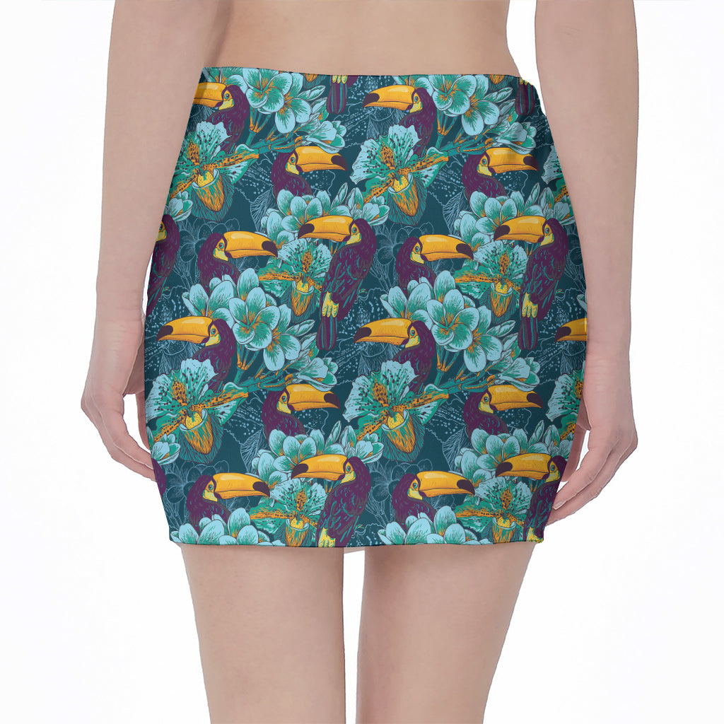 Vintage Toucan Pattern Print Pencil Mini Skirt