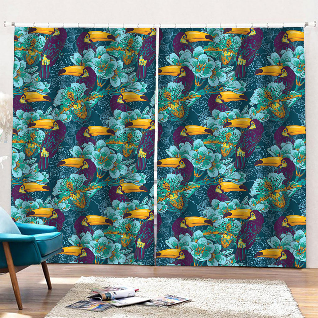 Vintage Toucan Pattern Print Pencil Pleat Curtains